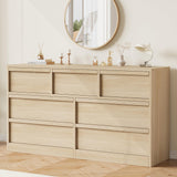 Garvee Sideboard mit 7 Schubladen, Kippschutz, 54 × 15.9 × 77,7 cm, für Wohnzimmer und Esszimmer, Natur - Natur