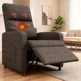 Garvee Elektrischer Relaxsessel 105–165° mit 4-Punkt-Massage und Heizfunktion, 2 Speicherpositionen, Fußstütze und Fernbedienung, bis 180 kg, für Wohnzimmer, Braun - Braun