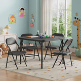 Garvee Kindertisch mit 4 Stühlen, klappbares Kindertisch-Set, 5-teilig, 60,5 × 60,5 cm, gepolsterte PU-Oberflächen, Schwarz - Schwarz