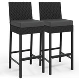 Garvee Outdoor Barhocker 2er-Set aus PE-Rattan, Garten-Barstühle mit Sitzkissen, Armlehnen & Fußstütze, 71 cm Sitzhöhe, Schwarz - Dunkelgrau
