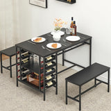 Garvee Esszimmer-Set für 4 Personen mit Weinregal, Stauraum, Metall & Holz, Platzsparend, Robust, Kleine Räume, Schwarz - Schwarz