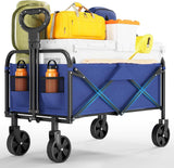 Garvee Bollerwagen faltbar 76 × 51 × 91 cm bis 172 kg, leichter Transportwagen mit Stahlrahmen, 600D-Oxford-Gewebe und 13 cm PVC-Rädern, Blau - Blau