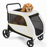 Garvee Hundebuggy für große Hunde bis 80 kg, faltbarer Hundewagen mit Aluminiumrahmen, 360°-Rädern, Mesh-Fenstern und Doppelzugang, Weiß - Weiß
