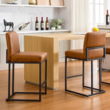 Garvee 61 cm Barhocker Set 2, PU-Kunstleder, Ergonomisch & Stabil, Metallrahmen mit Fußstütze, Modern, Braun, für Kücheninsel & Bar, mit Rückenlehne, rutschfest - Braun