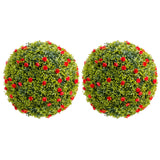 Garvee 22,4" Künstliche Buchsbaum-Kugel Set 2 Mit Roten Blumen Für Balkon & Garten Wetterfestes PE Material Grün - Rot