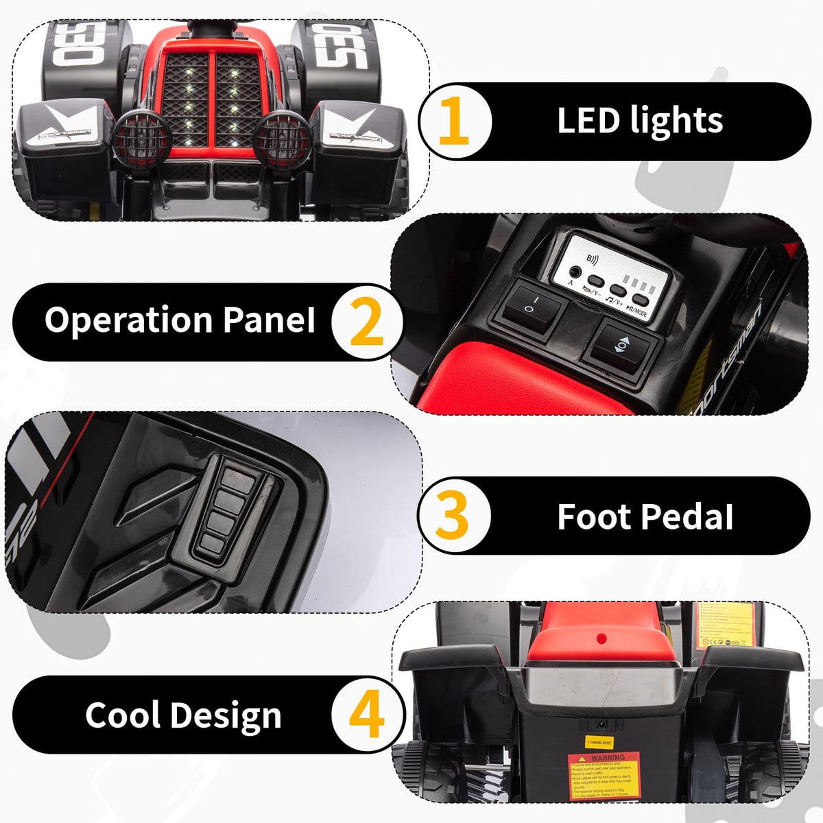 GARVEE Kinderquad mit Bedienpanel, Lenker, Sitz und LED-Scheinwerfern