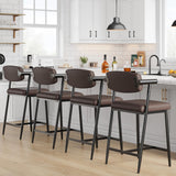 Garvee Barhocker 6er-Set, mit Rückenlehne & Fußstütze, Metall, Braun, gepolstert - Braun
