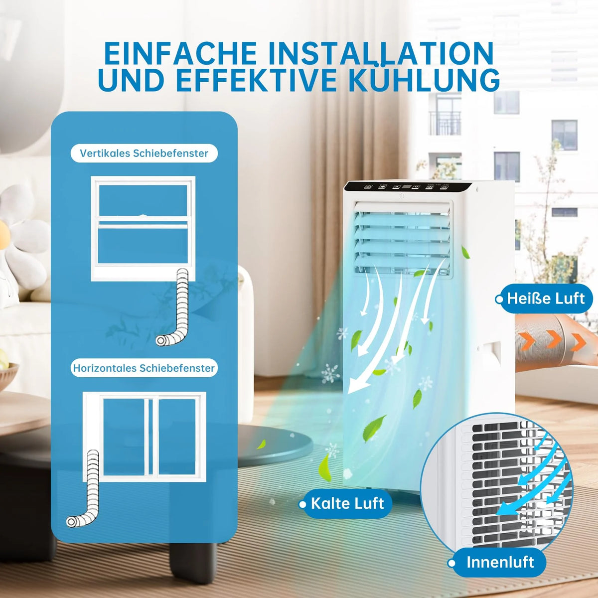 Garvee Mobiles Klimagerät 7000 BTU, Leise & Effiziente Klimaanlage mit R290-Kältemittel, Fenster-Kit & Abluftschlauch, Ideal für Zuhause & Büro