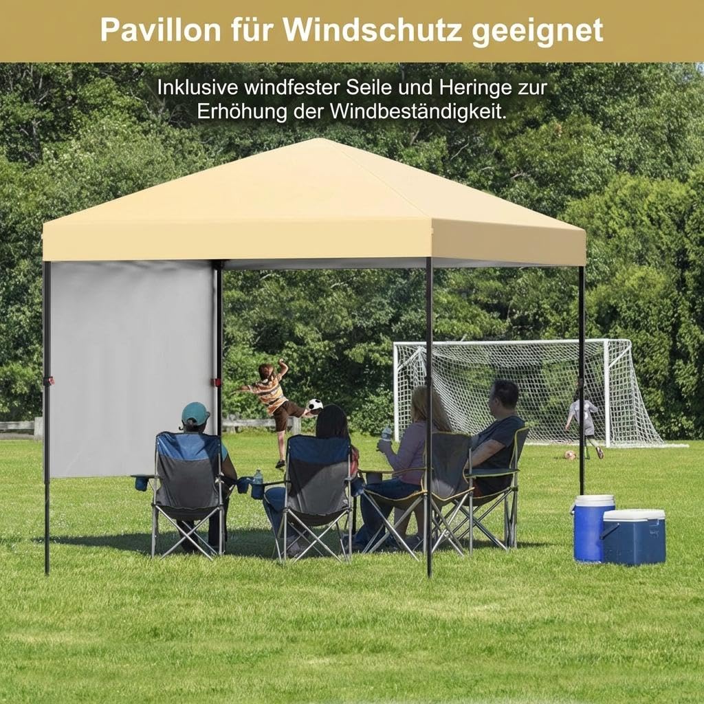 GARVEE 2,5 x 2,5 m Pop-Up Pavillon, Wasserdichtes Gartenpavillon mit UV-Schutz, Höhenverstellbar und Tragetasche, Ideal für Garten, Camping und Outdoor Events, Cremefarben