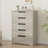 Garvee Kommode mit 5 Schubladen, 77 × 39 × 111 cm, schmale Schubladenkommode mit Griffmulden aus MDF & Spanplatte, Grau - Grau