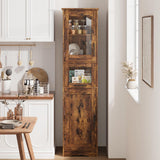 Garvee Badschrank Hochschrank mit Glastür, Eintüriger Badezimmerschrank mit Schublade und Verstellbaren Einlegeböden, Braun - Braun