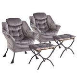 Garvee 2-teiliges Relaxsessel-Set aus Samt in Dunkelgrau, mit Hocker, Stahlrahmen und abnehmbarem Bezug - Dunkelgrau