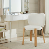 Garvee Schminkstuhl Teddy Stoff, Ergonomisch, Holzbeine, Platzsparend, Für Schlafzimmer & Büro, Weiß - Weiß