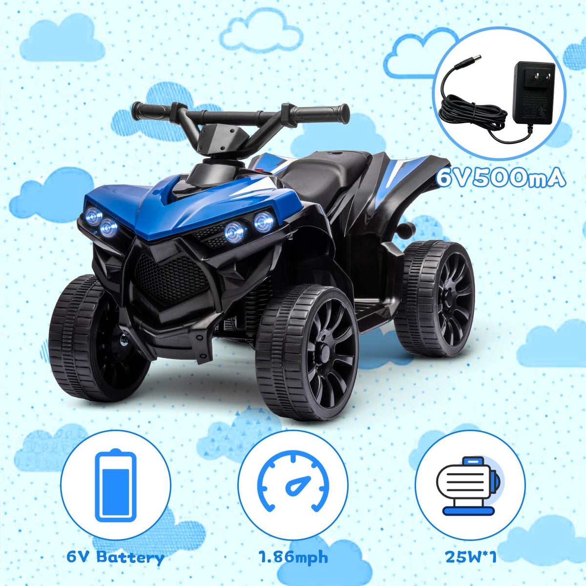 12-V-Akku und zwei 35-W-Motoren des Kinder-Elektro-ATV