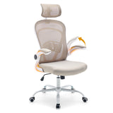 Garvee Ergonomischer Bürostuhl mit klappbaren Armlehnen, verstellbarer Kopfstütze, Netzrückenlehne und Lendenstütze, höhenverstellbar, Wippfunktion, bis 136 kg - Weiß