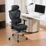 Garvee Ergonomischer Bürostuhl mit Fußstütze, 3D-Armlehnen, verstellbarer Kopf- und Lendenstütze, Mesh-Schreibtischstuhl mit 120° Neigung, 136 kg Tragkraft - Schwarz