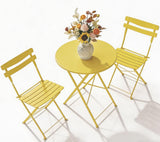 Garvee Klappbares Bistro-Set 3-teilig, 1 Tisch und 2 Stühle aus beschichtetem Stahl, vormontiert, bis 136 kg je Stuhl, für Balkon, Terrasse und Garten, Gelb - Gelb