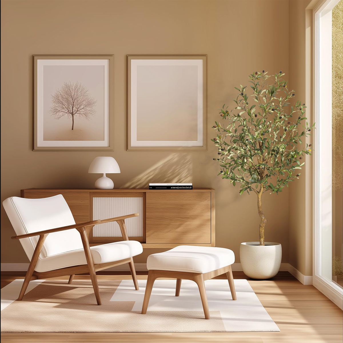 GARVEE Künstlicher Olivenbaum 213 cm mediterrane Deko für Wohnzimmer und Büro