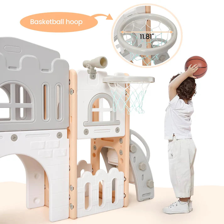Garvee 8-in-1 Kinder Rutsche – Klettern, Basketballkorb, Tunnel, Stauraum, Modernes Design, 1–3 Jahre