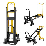 Garvee 3-in-1 Treppensackkarre 360 kg Tragkraft, klappbare Schwerlast-Sackkarre mit Treppensteiger & Spanngurten für Lager und Umzug, Gelb - Gelb
