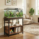 Garvee Aquariumständer 93 × 48 × 78 cm, bis 272 kg, mit offenen Ablagen und Stauraum, Metallrahmen, Braun - Braun