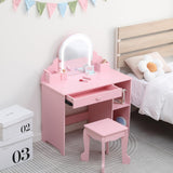 GARVEE Kinder Frisiertisch mit Beleuchtetem Spiegel, Schminktisch Set mit Hocker für Mädchen 3–9 Jahre, 2-in-1 Design mit Stauraum, mit Schminkset, Rosa - Rosa