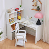 Garvee Kinder-Eckschreibtisch-Set 102 × 105 × 79 cm, L-förmiger Kinderschreibtisch mit Pinnwand und Stauraum, Schreibtisch-Set für Kinderzimmer, Weiß - Weiß