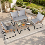 Garvee Polyrattan-Gartenmöbel-Set, Handgeflochtenes PE-Rattan, Grau