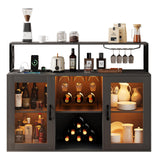 Garvee Weinbar Schrank mit Weinregal, LED RGB Licht, Ladestation, Verstellbare Regale, Holz, Stehend für Küche & Wohnzimmer, Schwarz - Schwarz