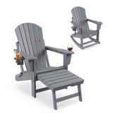 Garvee 4-in-1 Adirondack Schaukelstuhl, HDPE, Mit Hocker & Becherhalter, Outdoor, Schwerlast, Grau - Grau