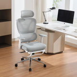 Garvee Ergonomischer Bürostuhl mit Fußstütze, 3D-Armlehnen, verstellbarer Kopf- und Lendenstütze, Mesh-Schreibtischstuhl mit 120° Neigung, 136 kg Tragkraft - Grau