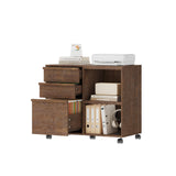 Garvee Rollcontainer 78 x 40 x 67 cm mit 3 Schubladen, Aktenschrank auf Rollen mit Hängeregister, 2 offenen Ablagen und Feststellbremsen, Druckerständer fürs Büro - Braun