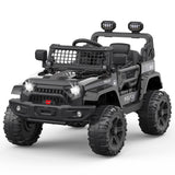 Garvee Kinder Elektroauto 12 V mit 2 × 35 W Doppelmotor, Eltern-Fernbedienung, Softstart, Federung, LED-Licht und Musik, Geländewagen für Kinder von 3–8 Jahren - Schwarz