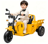 Garvee Kinder Elektro-Dreirad Tuk-Tuk 12 V mit 2 × 55 W, Anhänger, Schaufel, Fernbedienung, Sicherheitsgurt, LED und USB, für Kinder 3–8 Jahre - Gelb