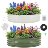 Garvee Hochbeet Metall Oval 120x120x30cm Verzinkt Garten Weiß, Wetterfest, Stabil, Einfacher Aufbau