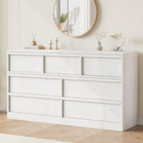 Garvee Sideboard mit 7 Schubladen, 137,2 × 40,4 × 77,7 cm, für Wohnzimmer und Esszimmer, braun - Weiß