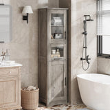 Garvee Hohes Schmales Badmöbel Mit Verstellbarem Regal Für Kleine Räume, 170 cm, MDF, Modernes Design, Türen Mit Glas, Weiß - Gris