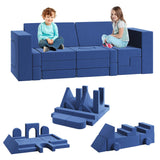 Garvee Kindersofa 22-teilig, modulares Spielsofa aus hochdichtem Schaumstoff, mit waschbarem Samtbezug, für Kinderzimmer - Blau