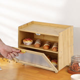 Garvee Brotkasten aus Bambus,  39 × 25 × 32 cm, Brotbox mit 2 Etagen, Acryl-Sichtfenster und Magnetverschluss, für Brot, Brötchen & Gebäck, Natur - Natürlicher Bambus
