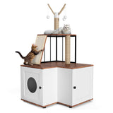 Garvee 2-in-1 Kratzbaum mit Katzenklo-Schrank, Katzenbaum mit Versteckter Katzentoilette, Liegeplattformen, Kratzsäulen, Spielbällen und Stauraum