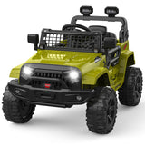 Garvee Kinder Elektroauto 12 V mit 2 × 35 W Doppelmotor, Eltern-Fernbedienung, Softstart, Federung, LED-Licht und Musik, Geländewagen für Kinder von 3–8 Jahren - Grün