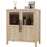 Garvee Buffet Sideboard 74 cm mit Glastüren, vielseitiger Stauraum, Birnbaumholz, modernes Design, für Küche und Esszimmer, Holzfarbe - Natur