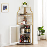Garvee Eck-Barschrank 155 cm, 5 Ebenen, Scheunentür, Weinregal für 50 Flaschen und Glashalter, Gold, mit Stauraum - Gold