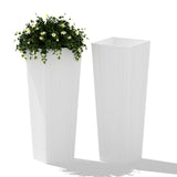 GARVEE Pflanzkübel 2er Set 61 cm, Wetterfeste Blumentöpfe in Rattanoptik aus Kunststoff, Mit Drainage, Für Garten & Terrasse, Weiß, Ohne Untersetzer - Weiß Ohne Untersetzer
