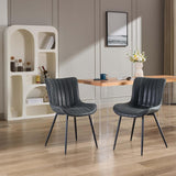 Garvee Esszimmerstühle 2er-Set, 44,5 × 60 × 80 cm, gepolsterte Lederstühle mit Rückenlehne und Streifenmuster, Schwarz - Schwarz