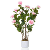 Garvee Künstlicher Kamelienbaum 2er Set Mit 30" Pink Blüten In Speckle Weißer Pflanztopf Für Zuhause Und Büro - Pink – 2er-Pack