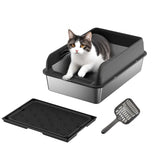 Garvee Katzenklo XXL aus Edelstahl, Katzentoilette 60 × 40 × 25 cm mit hohem Rand, Auslaufschutz, 30 L Fassungsvermögen und doppellagiger Katzenstreumatte - Schwarz