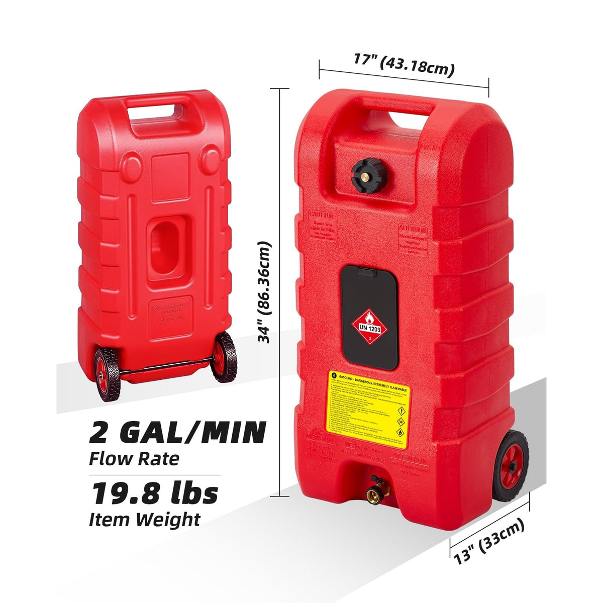 Garvee mobiler Kraftstoffkanister 57 L mit Rädern und Handpumpe, tragbarer Benzinkanister für Auto, Boot, Rasenmäher, ATV und Landwirtschaft, Rot
