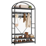 Garvee Flurgarderobe 3-in-1 mit Doppelbogen, 100 × 30 × 180 cm, 16 Haken, 3 Schuhablagen, Metallrahmen mit Kippschutz, Schwarz - Schwarz