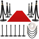 Garvee 12-Teiliges Edelstahl-Standsäulen-Set Mit 5ft Roten Samtseilen Für Hochzeiten & Events, Betonbasis, Werkzeugfreie Montage, Rostfrei